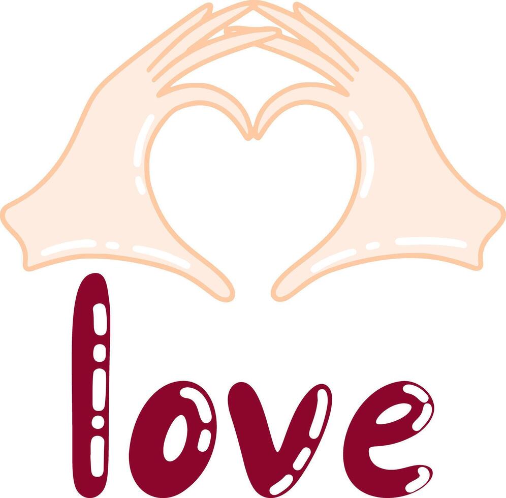 Hands with heart and word love vector