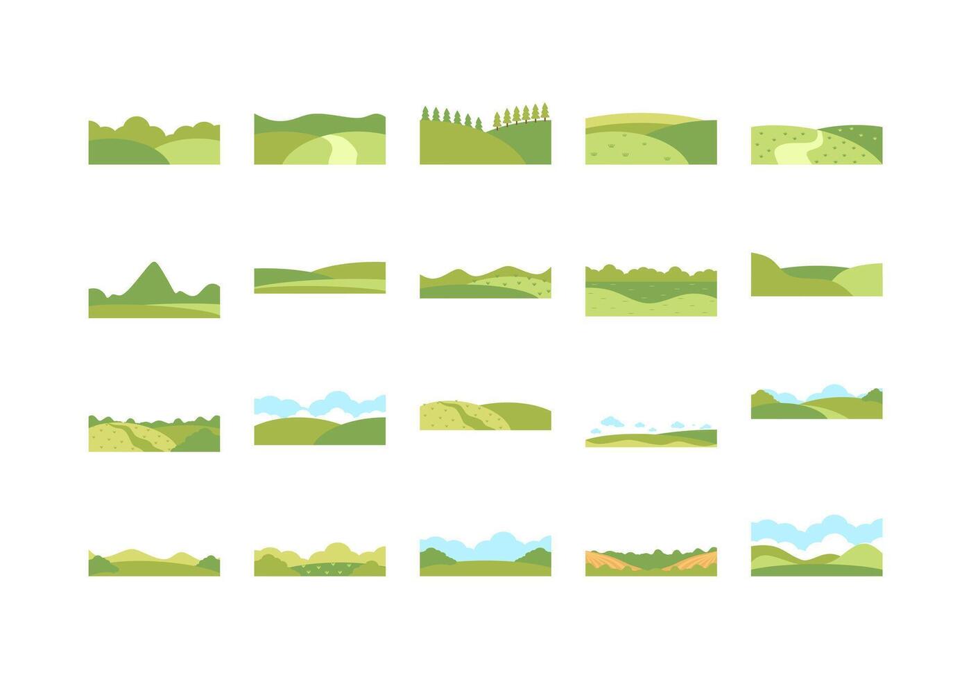 Green Field Landscape Illustration Set vector