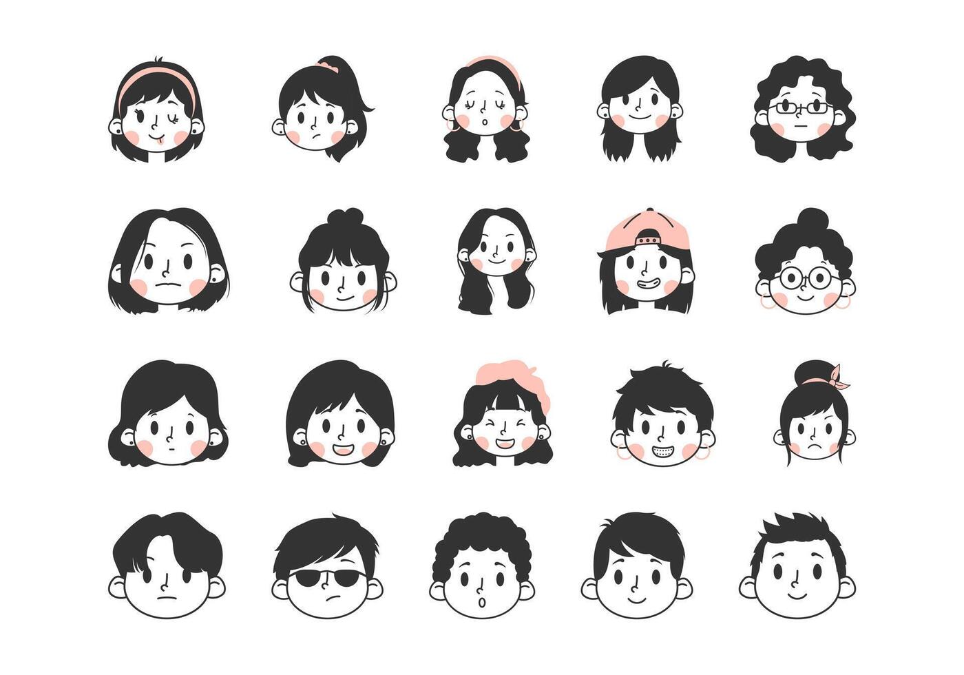 Hand Drawn Avatar Illustration Element Set vector
