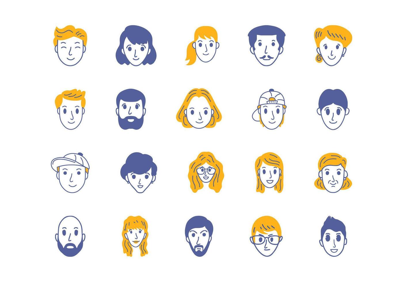 Hand Drawn Face Illustration Element Set vector