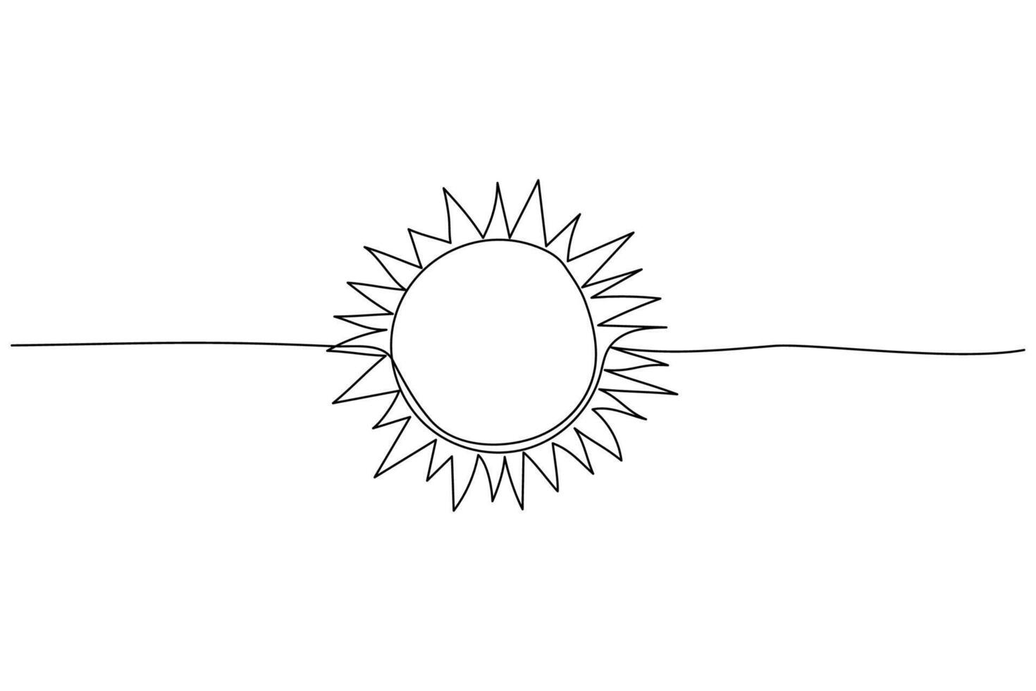 Continuous line art circle sun, single line sketch,doodle isolated on white background vector