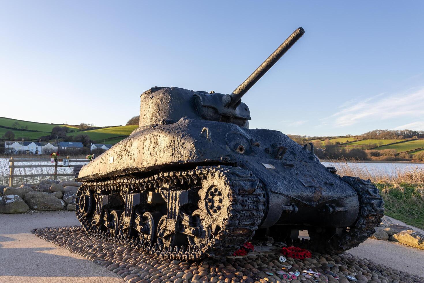 Start Bay, Devon, UK - January 15. Old Sherman tank at Start Bay, Devon on January 15, 2024 photo