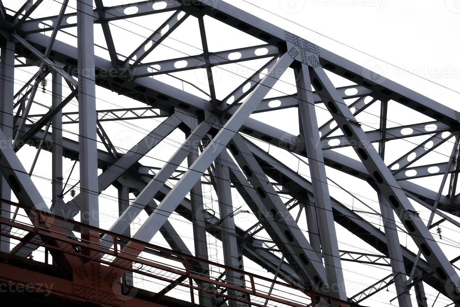 bottom-up view of the railway truss bridge section photo