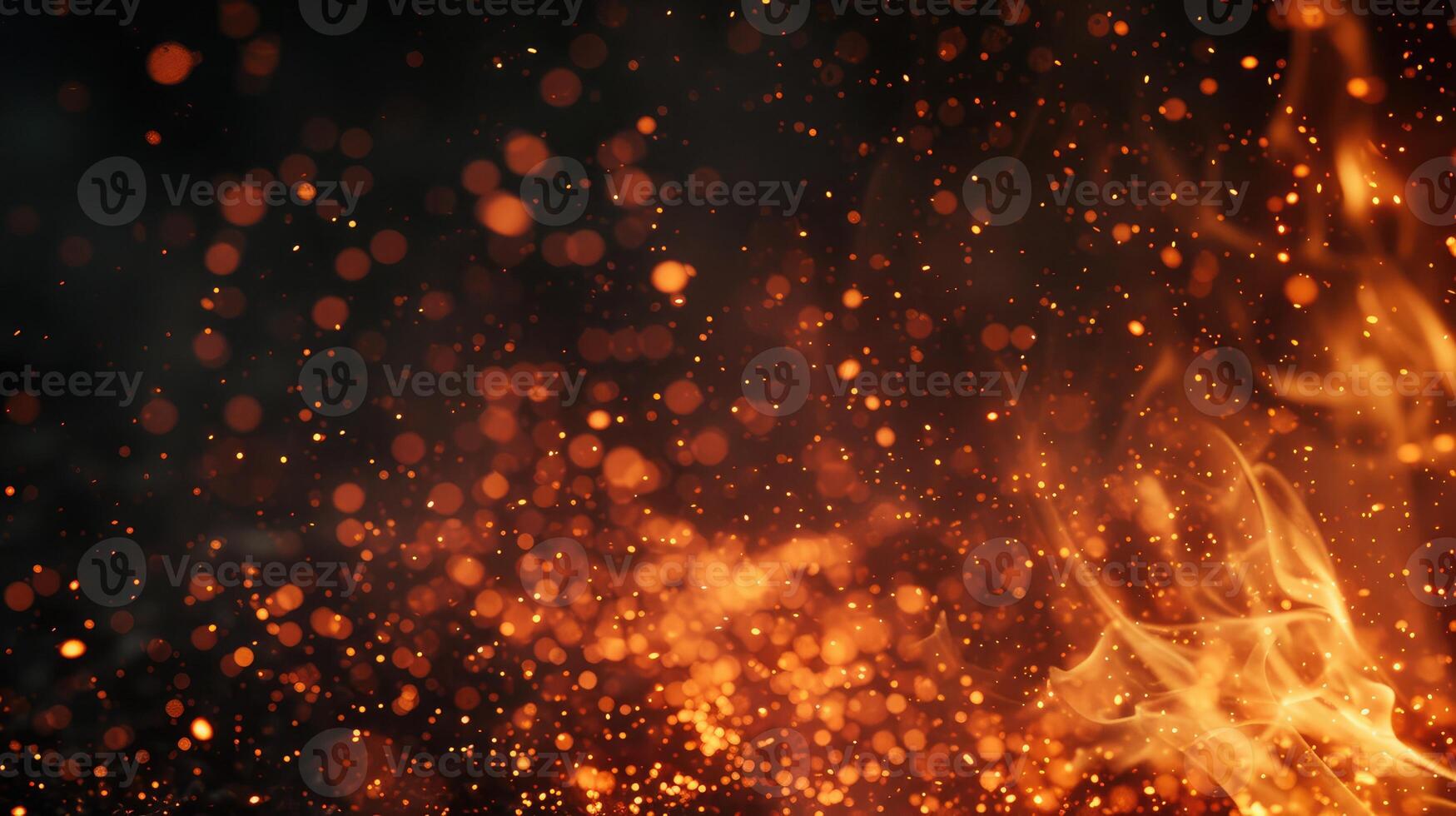 AI generated Fire embers particles over black background. Fire sparks background. Abstract dark glitter fire particles lights. bonfire photo