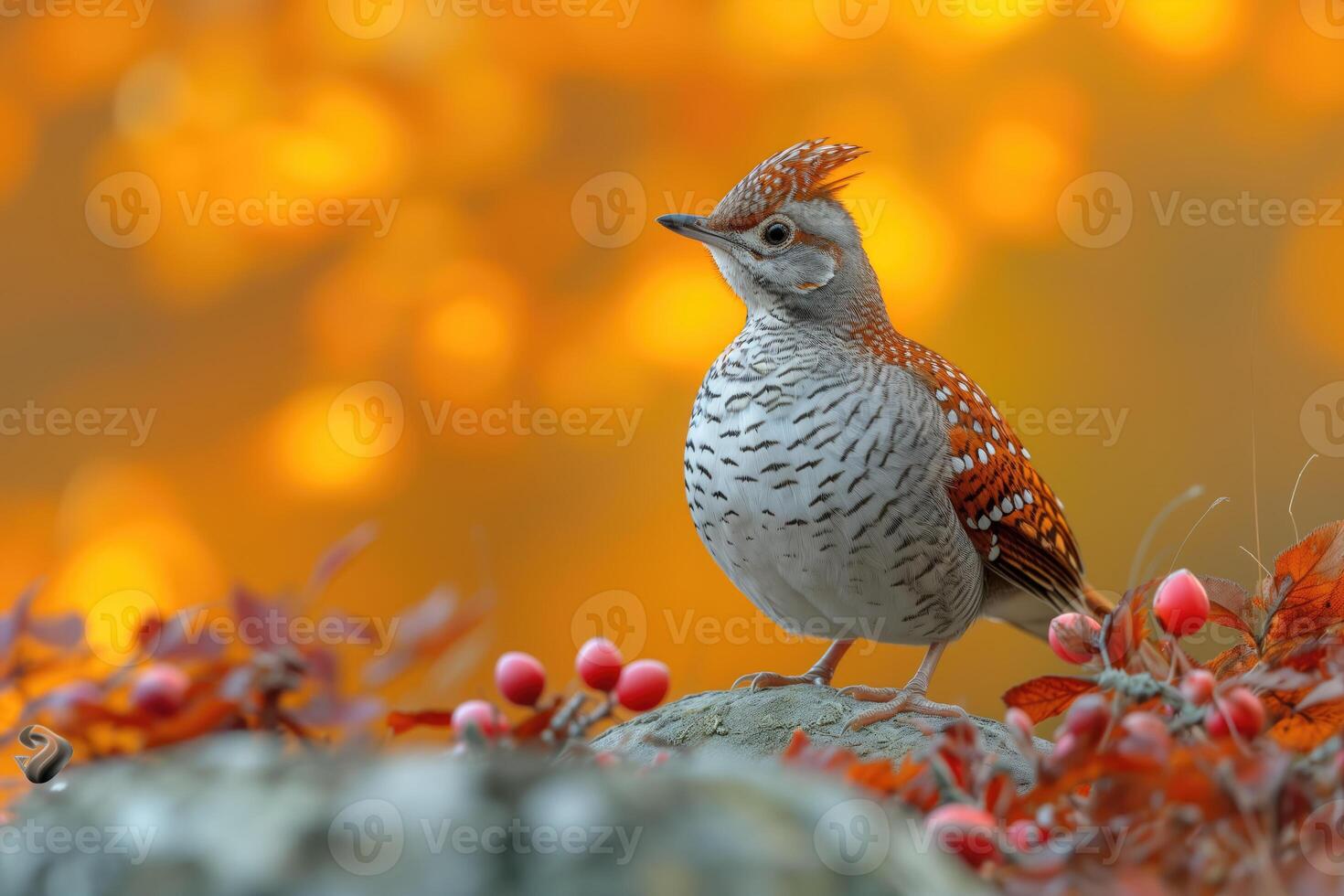 AI generated wild bird in the autumn forest photo