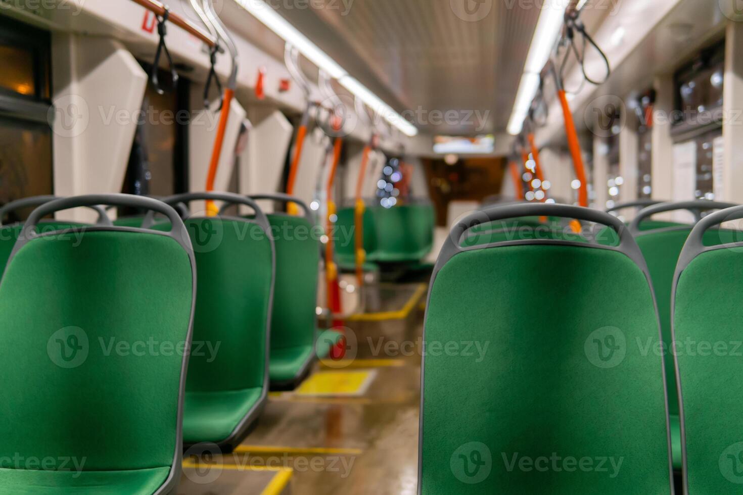 partially blurred low-floor tram interior photo