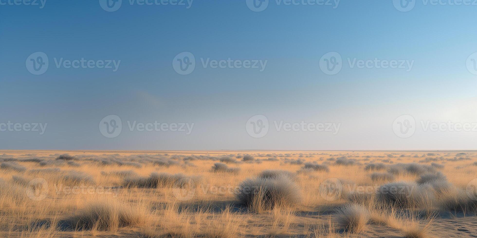 ai generado paisaje de estepa llanura con seco césped y arbustos foto