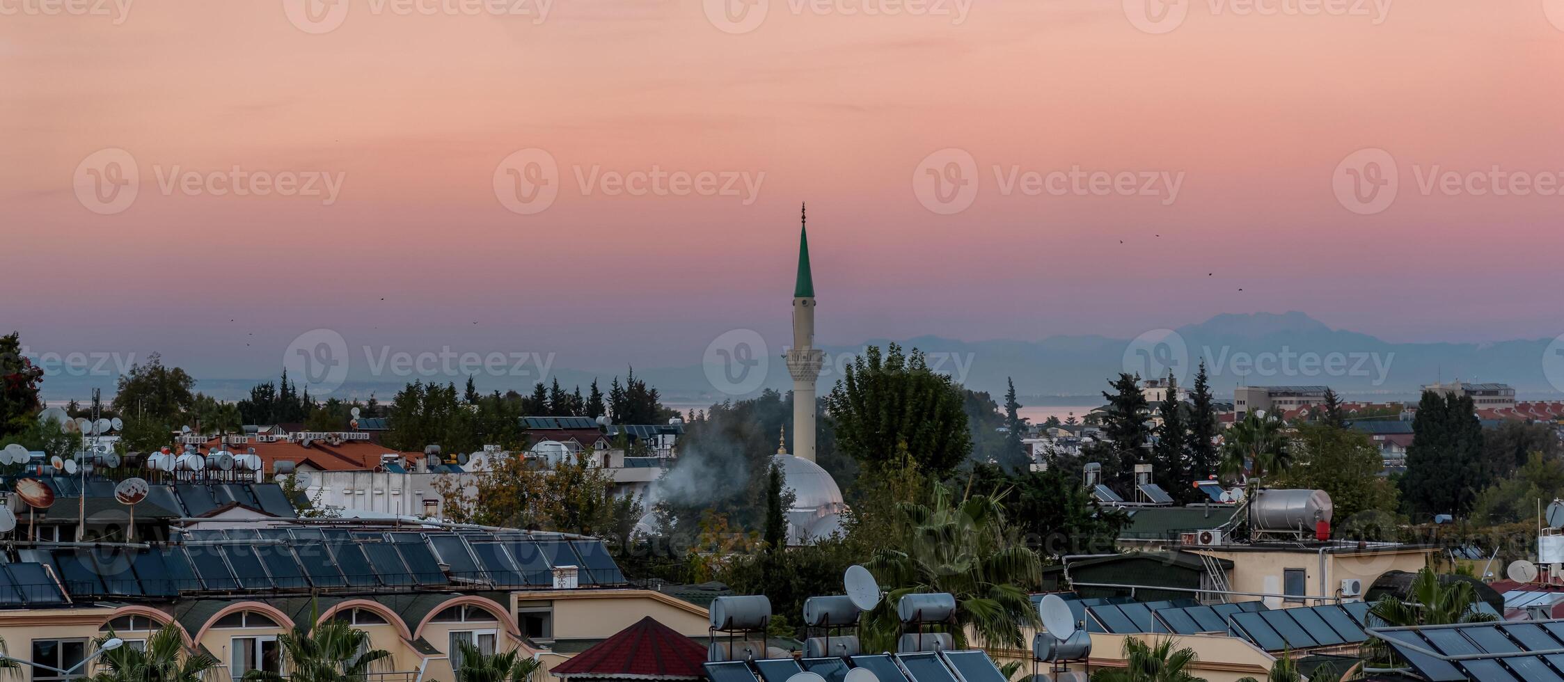 evening view of Kemer city, Turkey photo