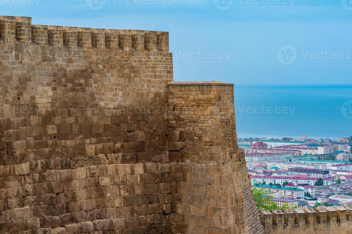 view of Derbent and the Caspian Sea from the walls of the Naryn-Kala citadel photo