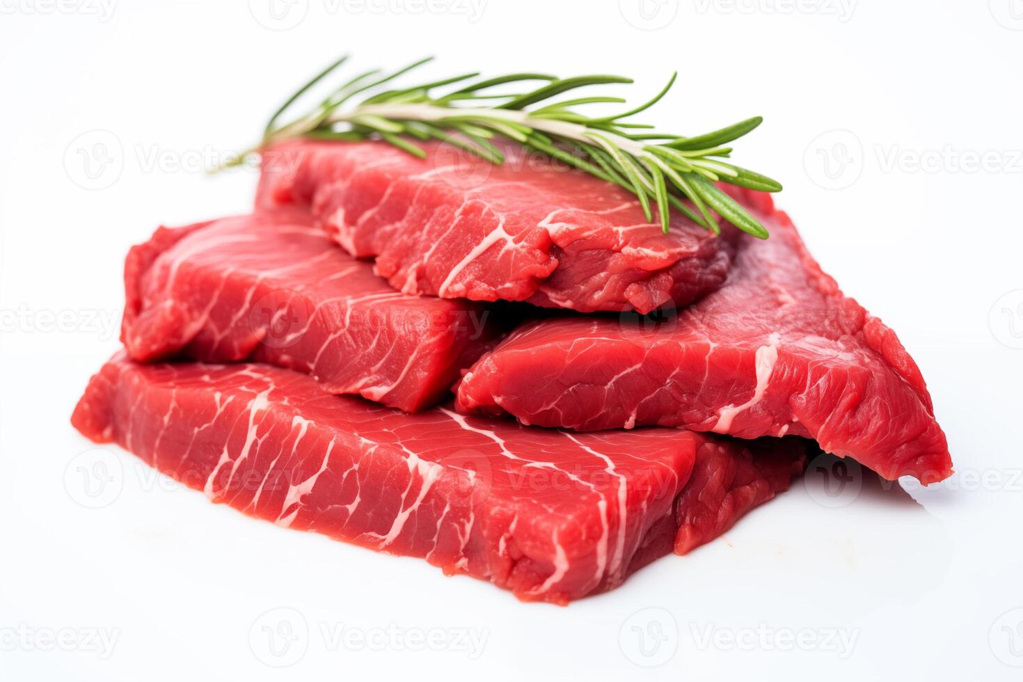 AI generated raw beef isolated on white background photo