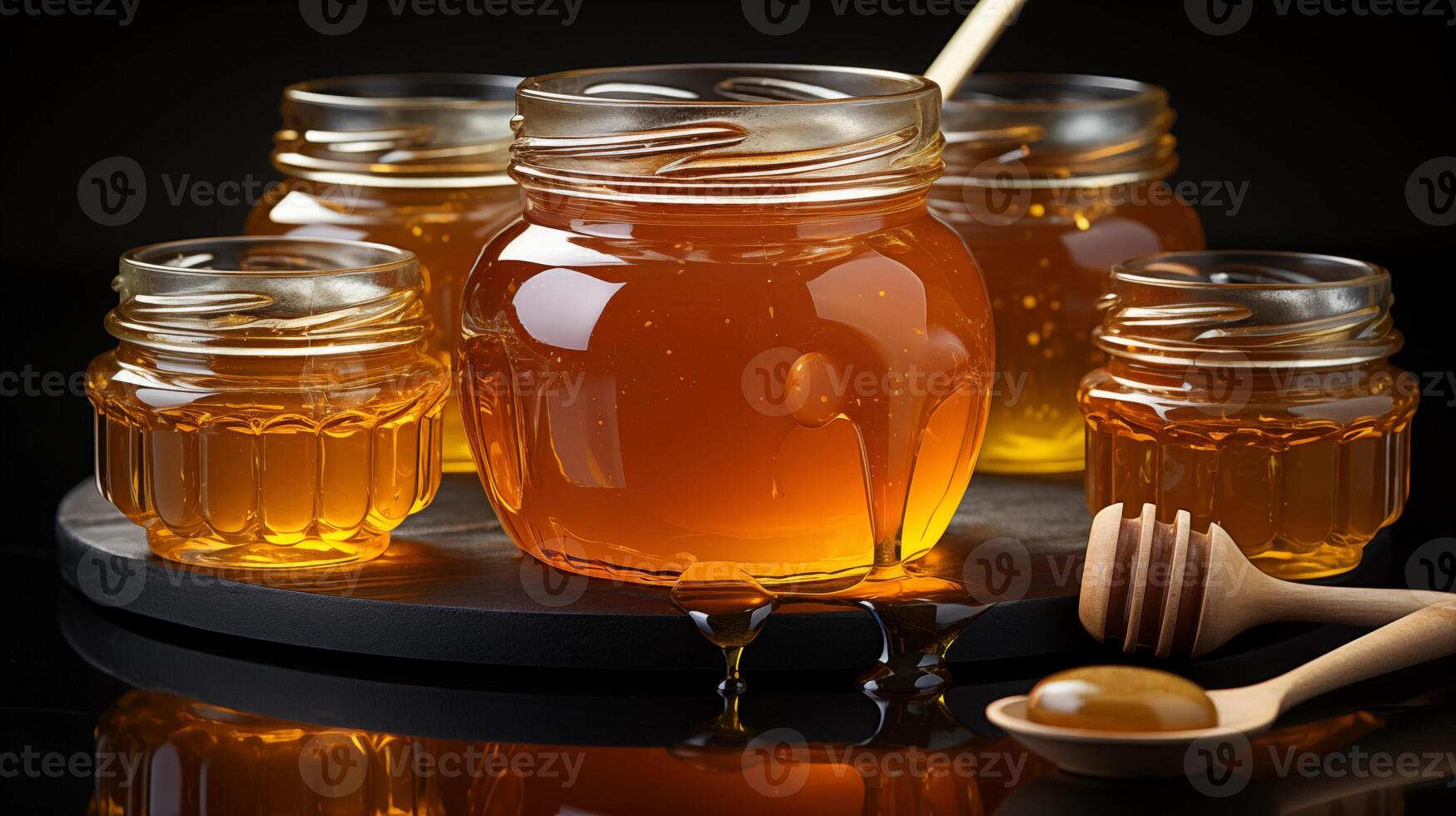 AI generated jar of honey with spoon photo