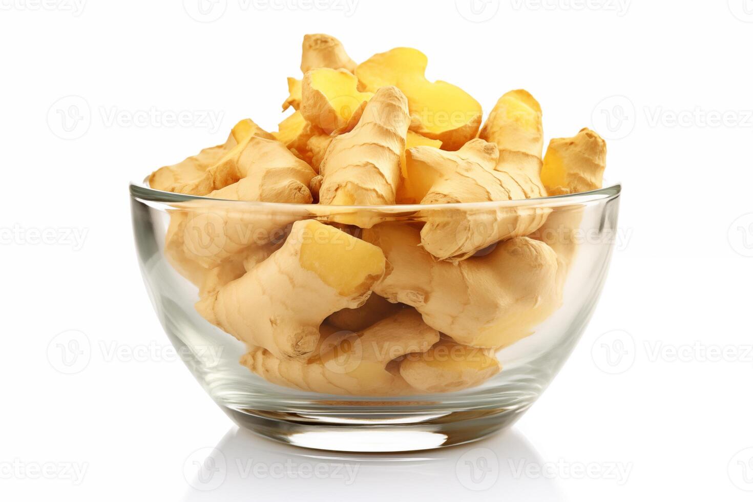 AI generated A lot of ginger in a bowl isolated on white background photo