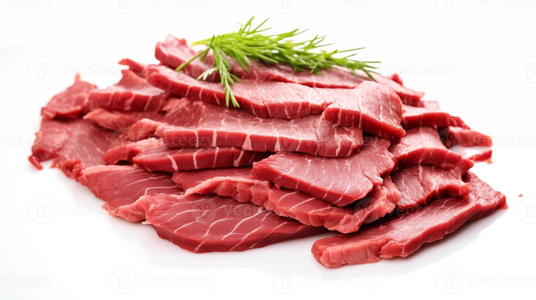 AI generated raw beef isolated on white background photo
