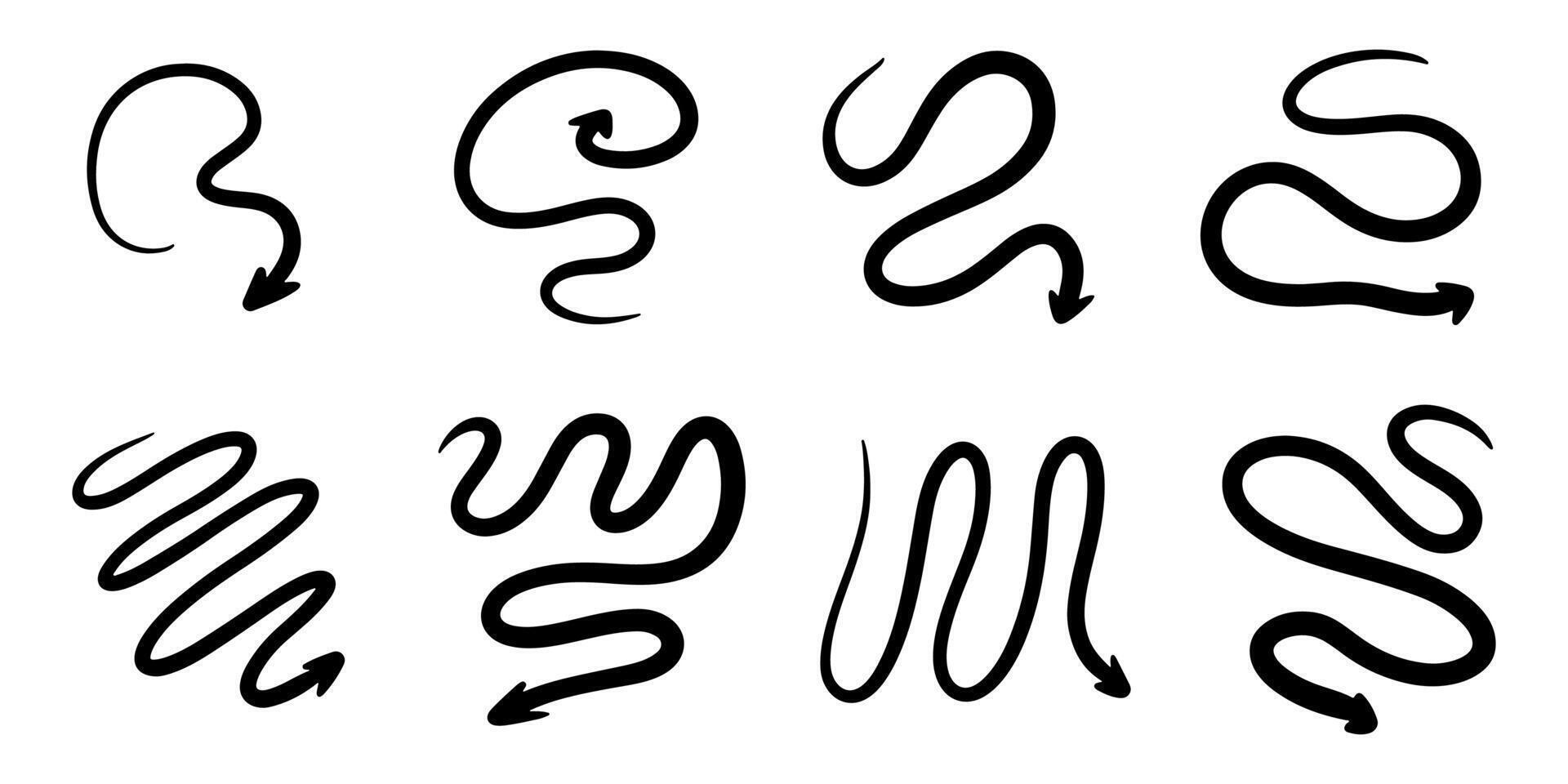 Doodle vector spiral and spring arrow set. Hand drawn design sketch elements. Vector illustration