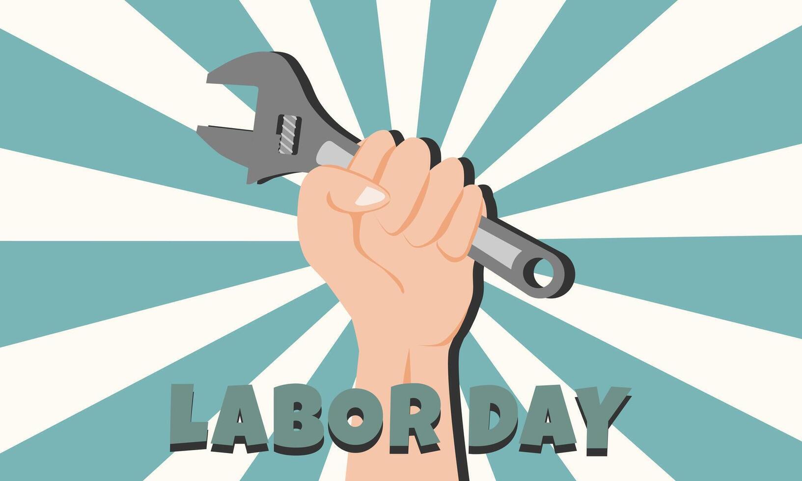 Worker hand with adjustable wrench. Labor day concept. Vector illustration.