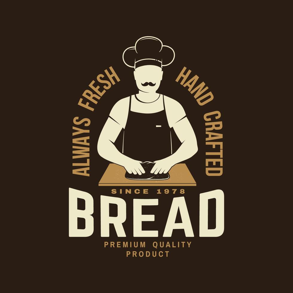 Fresh bread. Vector. Concept for badge, shirt, label, print, stamp or tee. Typography design with man making dough silhouette. Template for restaurant identity objects, packaging and menu vector