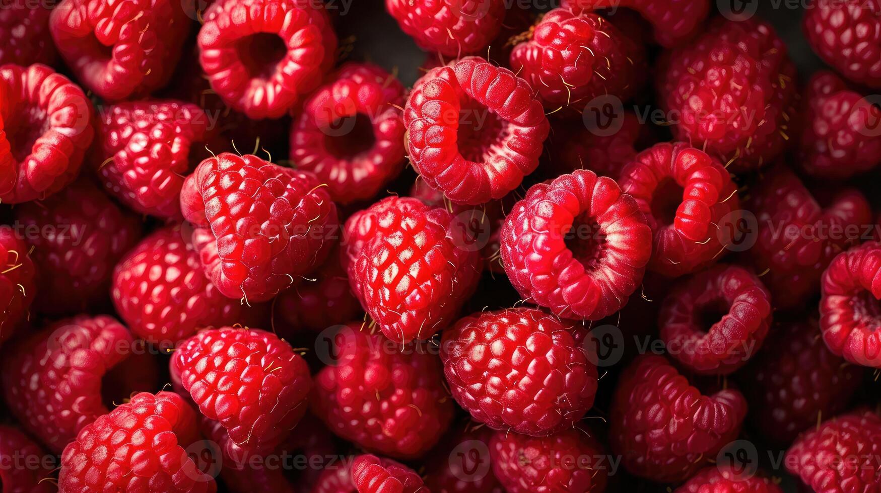 AI generated Background of fresh sweet red raspberries arranged together representing concept of healthy diet photo