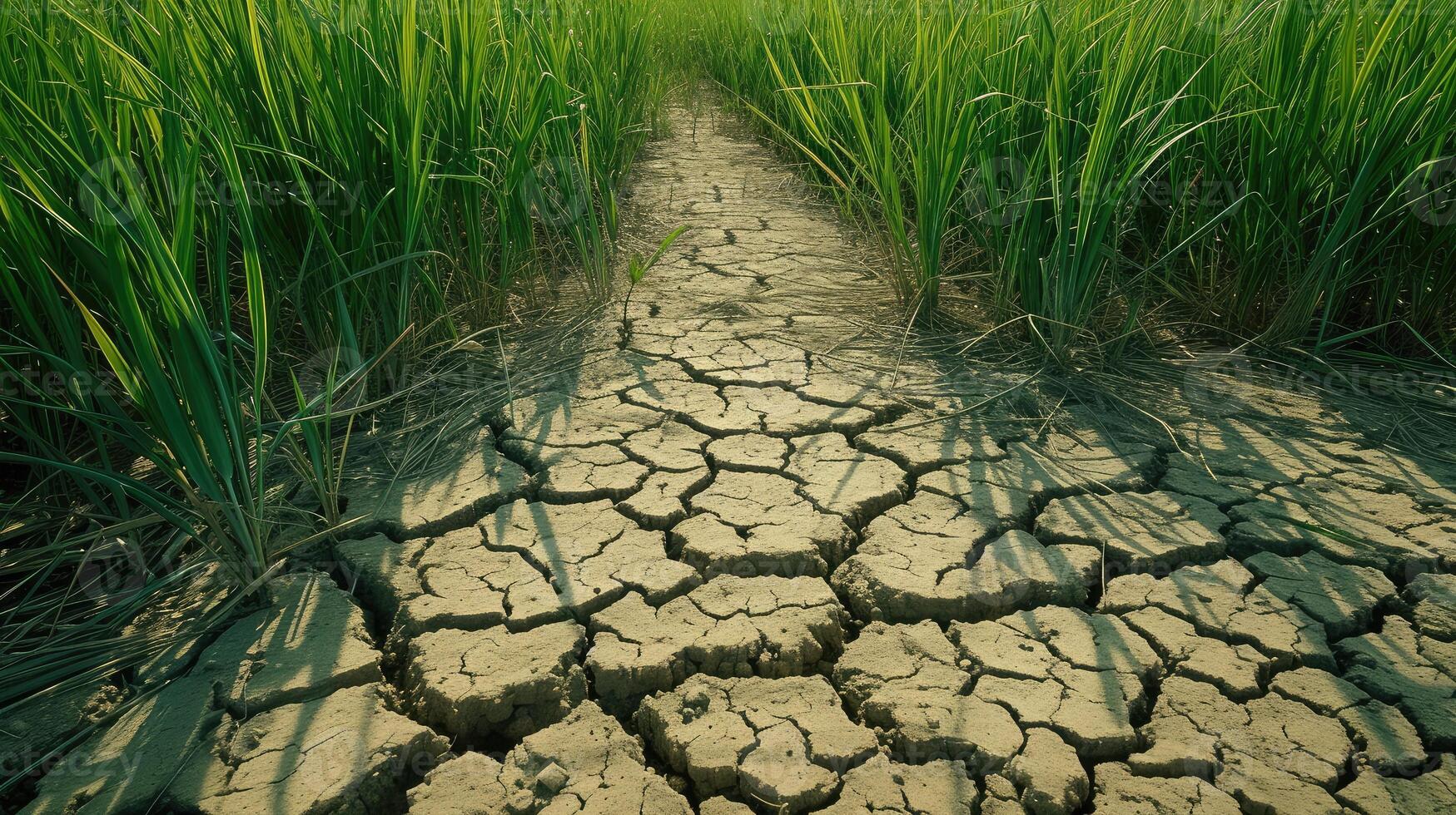 ai generado clima cambio desde sequía a verde crecimiento foto