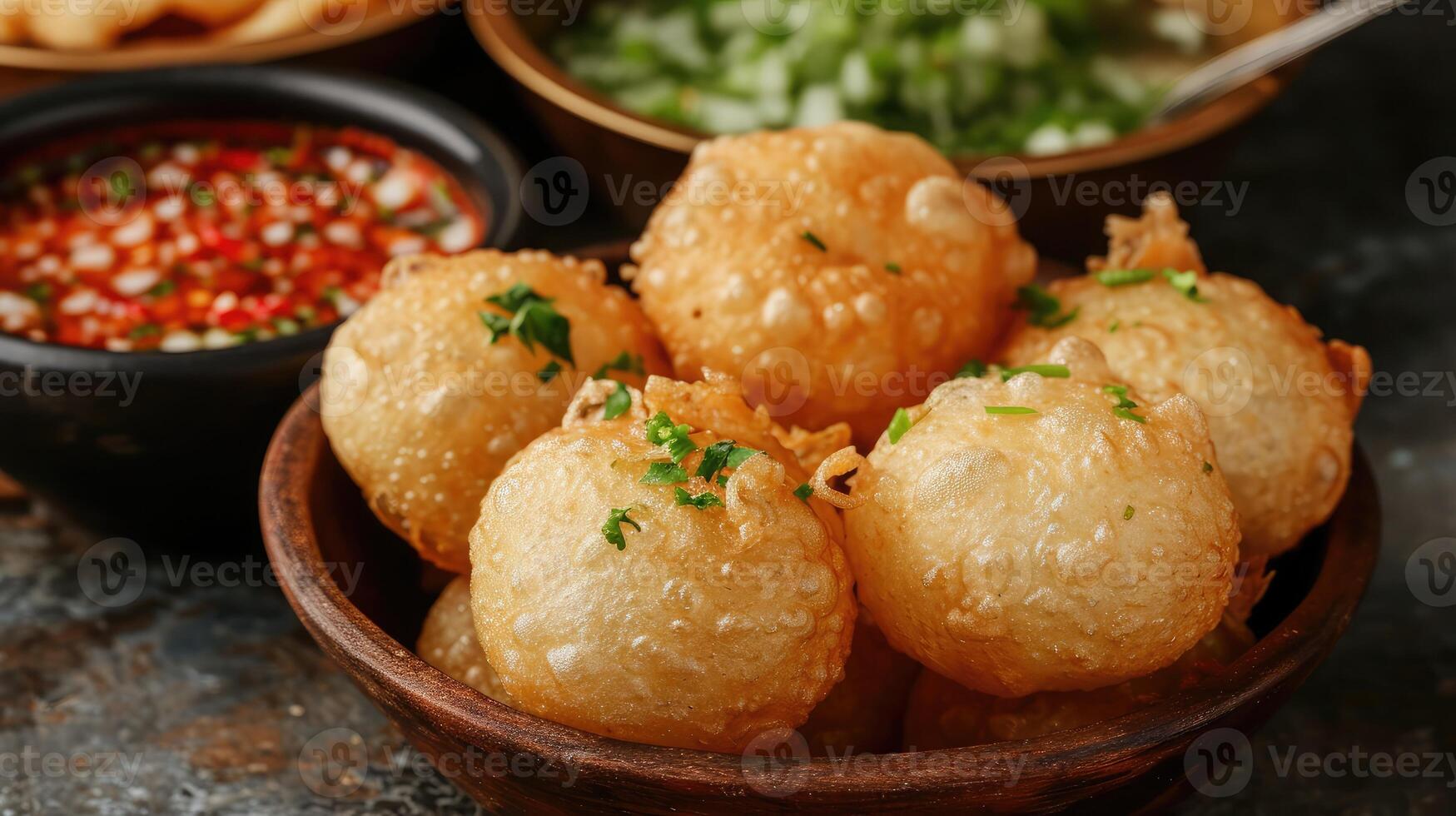 AI generated Panipuri or fuchka fhuchka or gupchup or golgappa or Pani ke Patake is a type of snack that originated in the Indian subcontinent photo