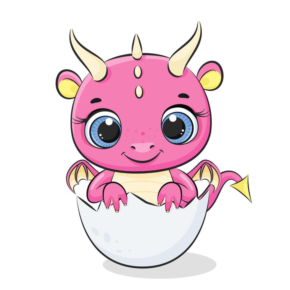 Cute baby dragon or dinosaur. Symbol of 2024. Colorfull cartoon vector illustration.