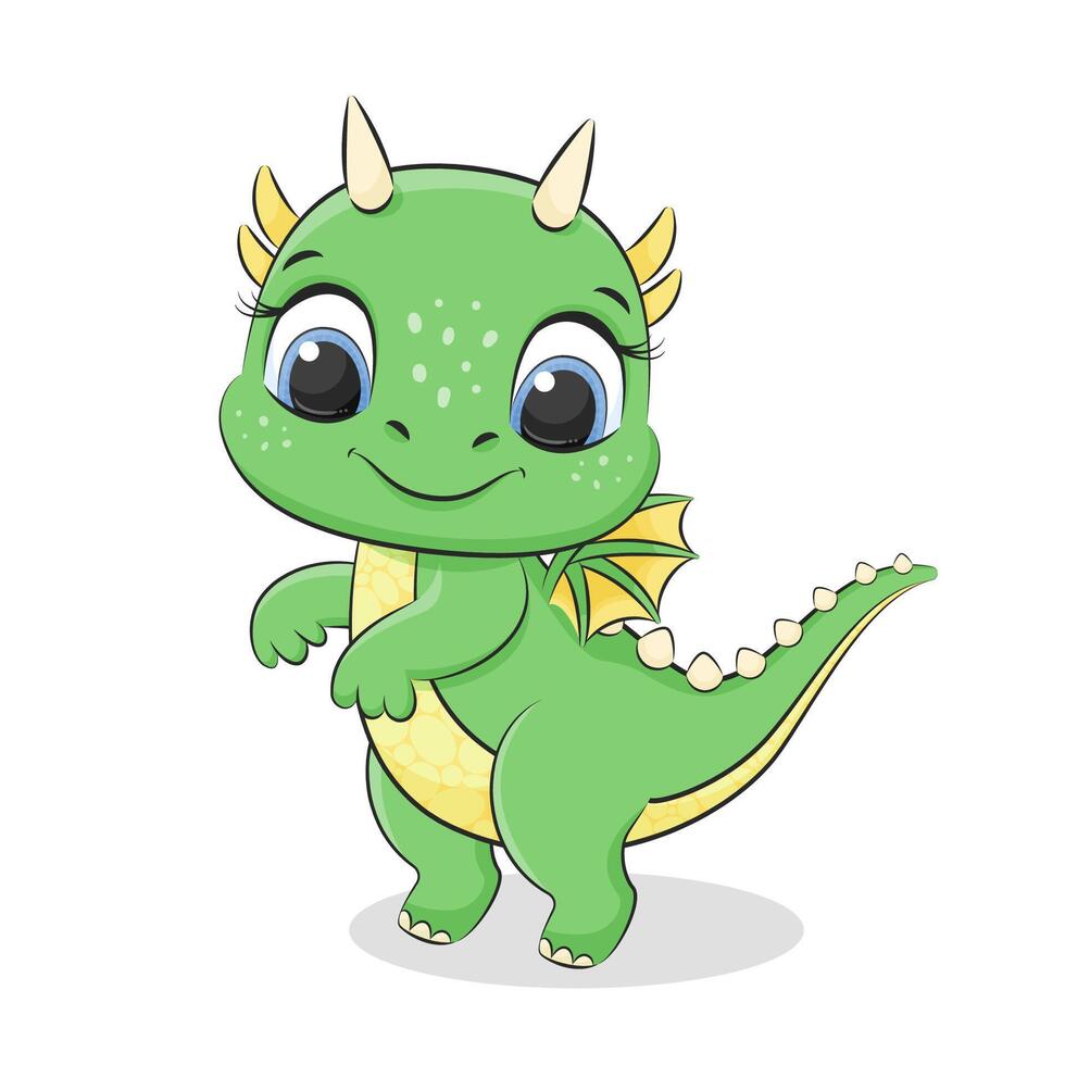 Cute baby dragon or dinosaur. Symbol of 2024. Colorfull cartoon vector illustration.