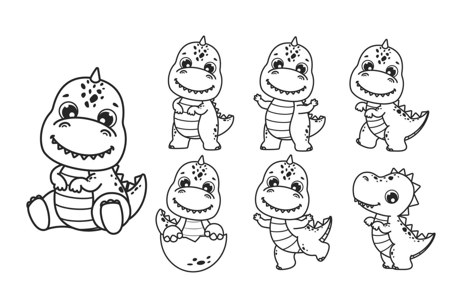 Clipart set of cute baby dinosaurs. T-rex in various poses. Vector illustration in cartoon style.