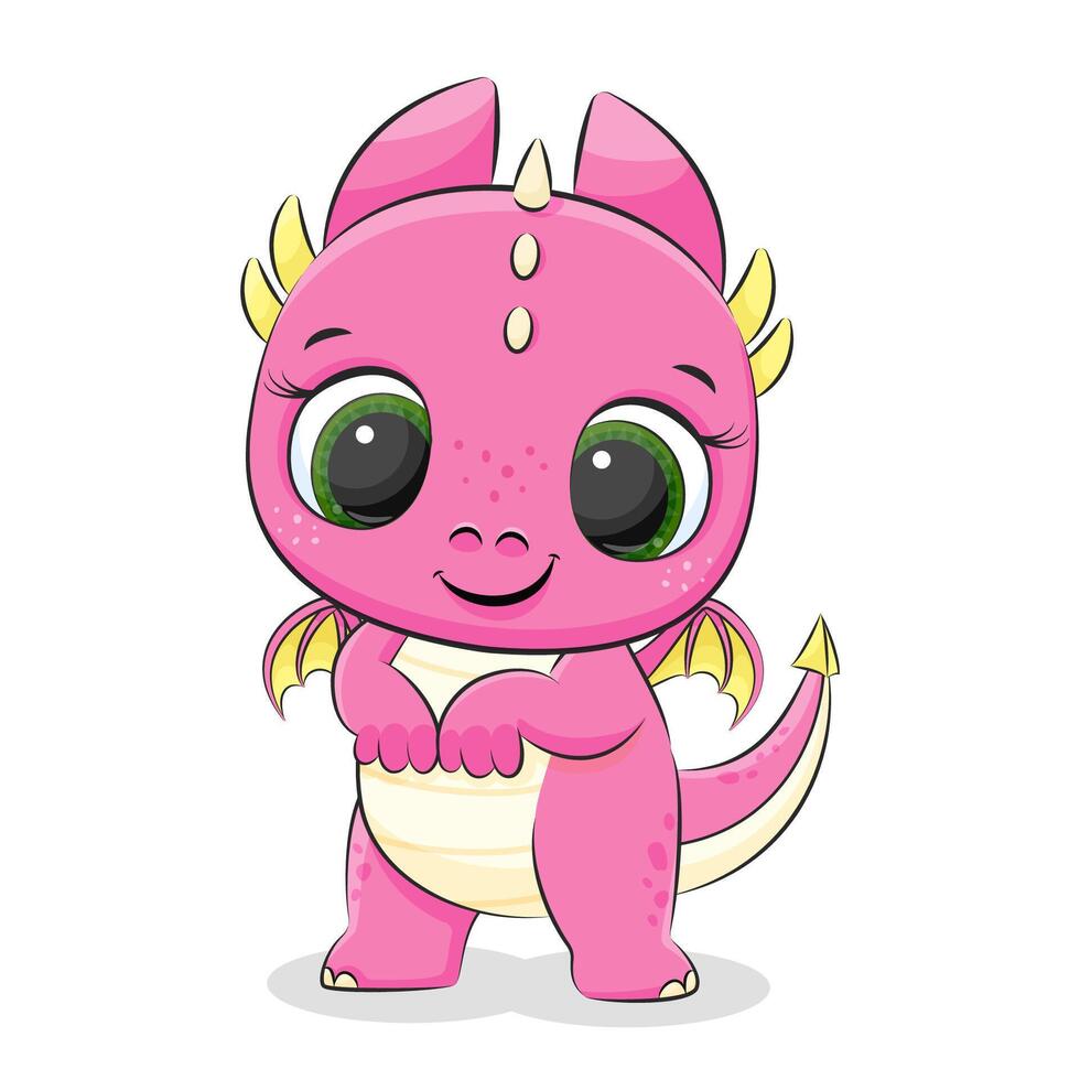 Cute baby dragon or dinosaur. Symbol of 2024. Colorfull cartoon vector illustration.