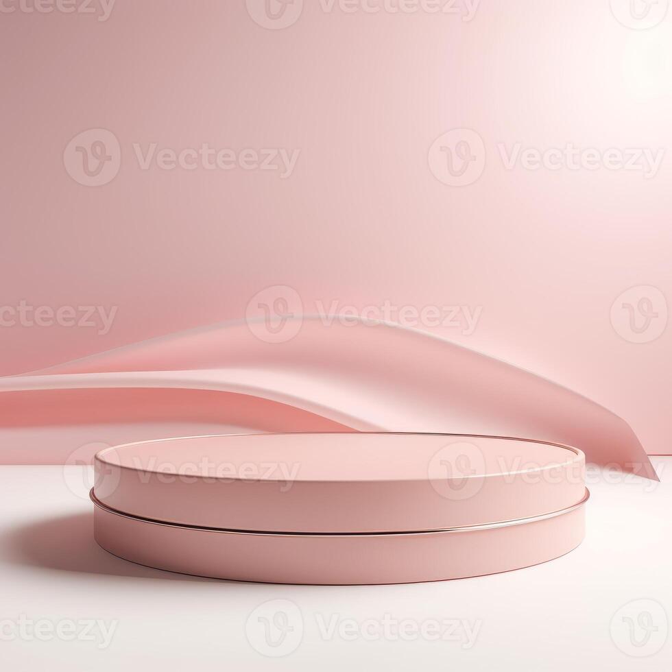 AI generated Minimalist Pink Podium with Abstract Wavy Background photo