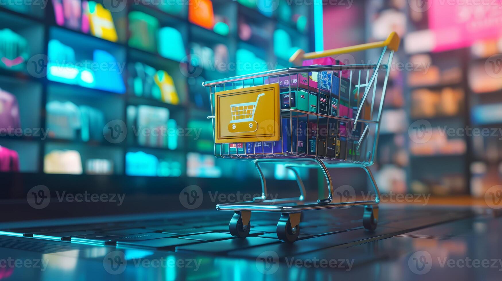 AI generated Digital Shopping Experience with Cart Icon photo