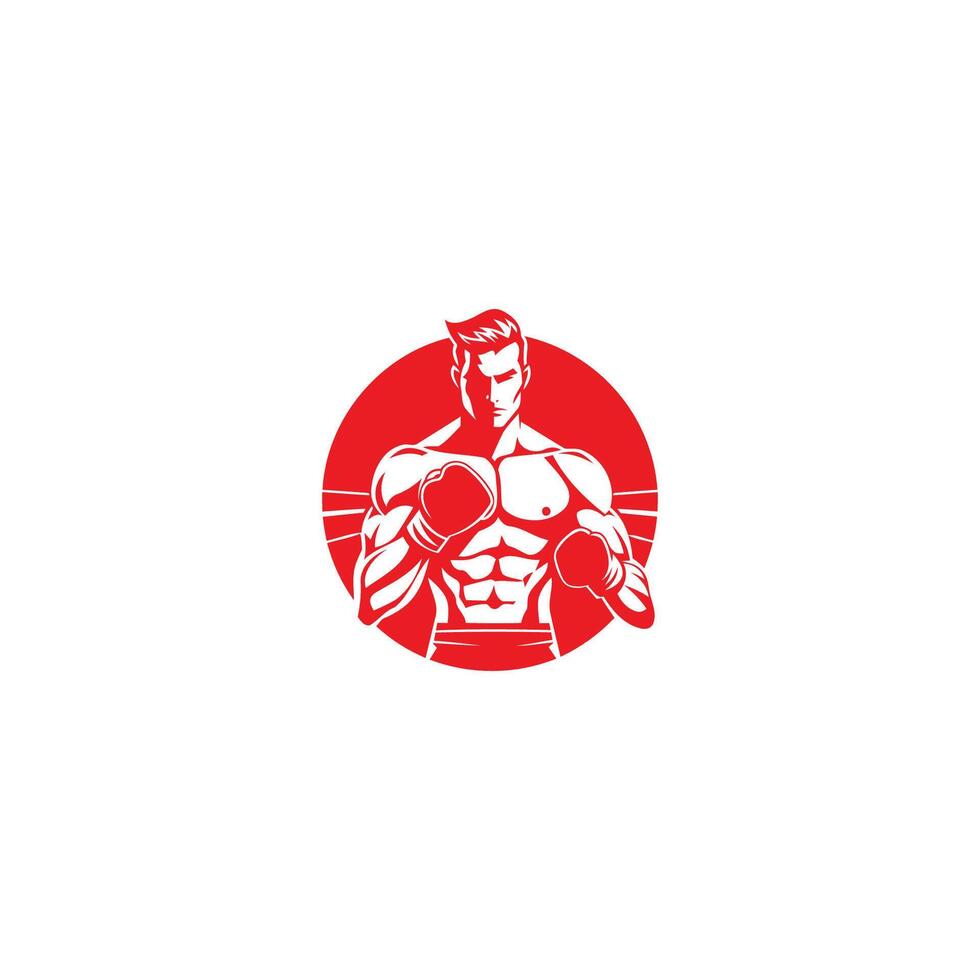 ai generado muscular Boxer logo con boxeo anillo antecedentes - boxeo emblema, logo diseño, ilustración en blanco antecedentes vector