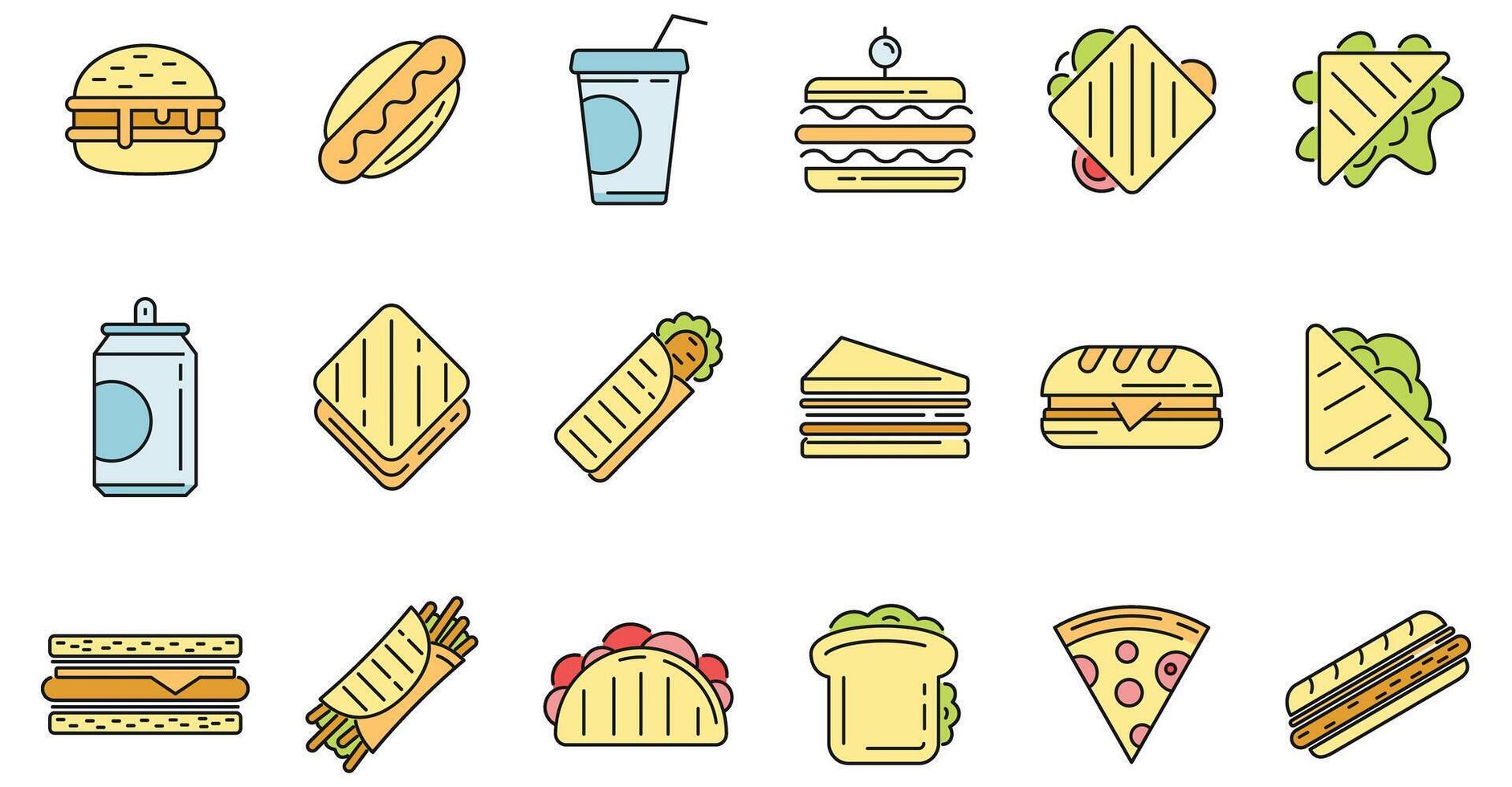 Sandwich bar icons set vector color line