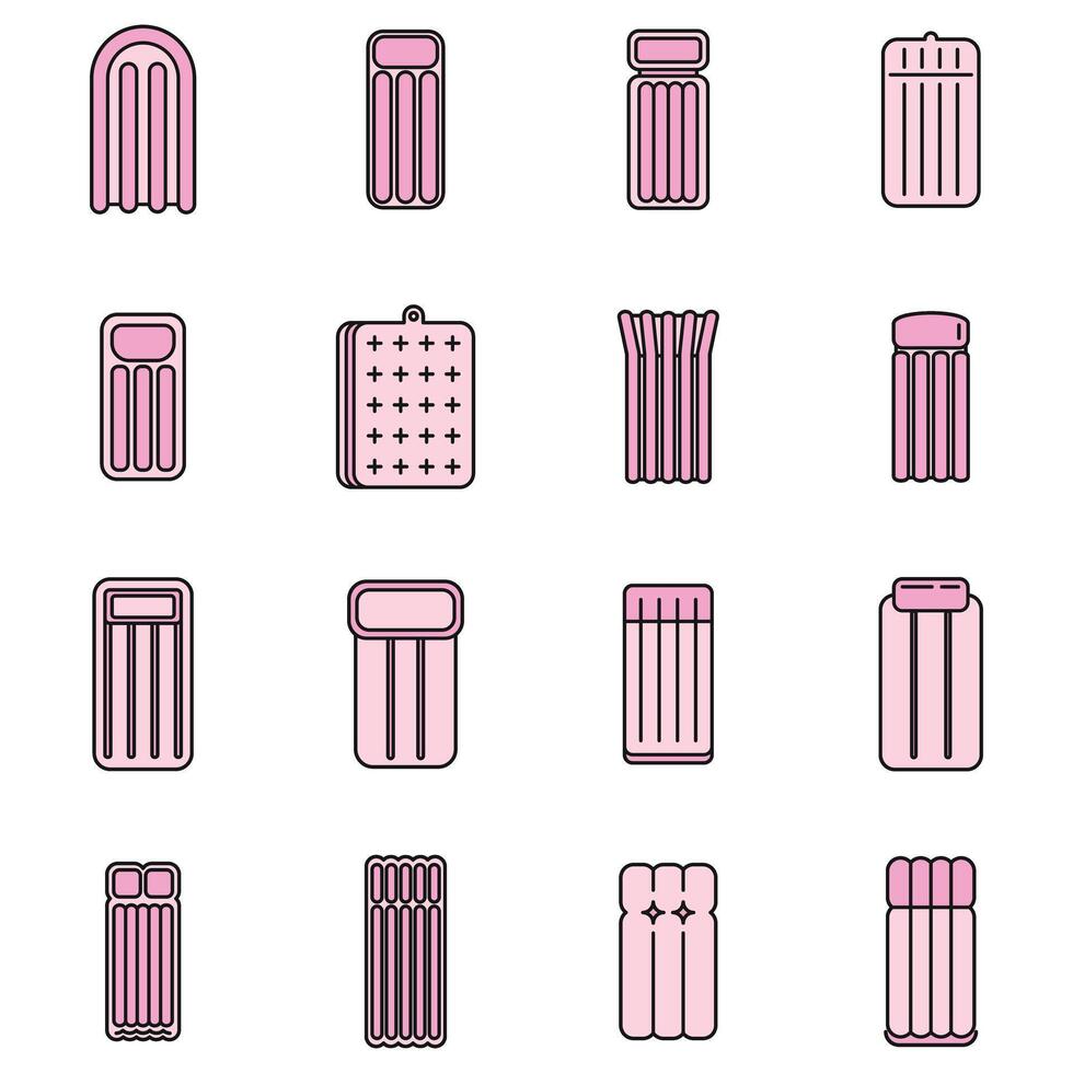 Relax inflatable mattress icons set vector color line