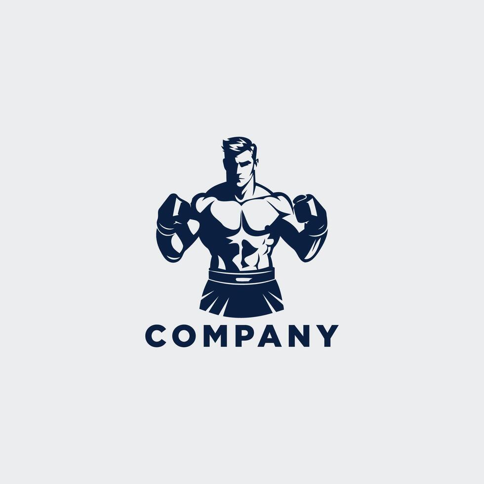 AI generated Muscular Boxer logo with boxing ring background - boxing emblem, logo design, illustration on white background vector