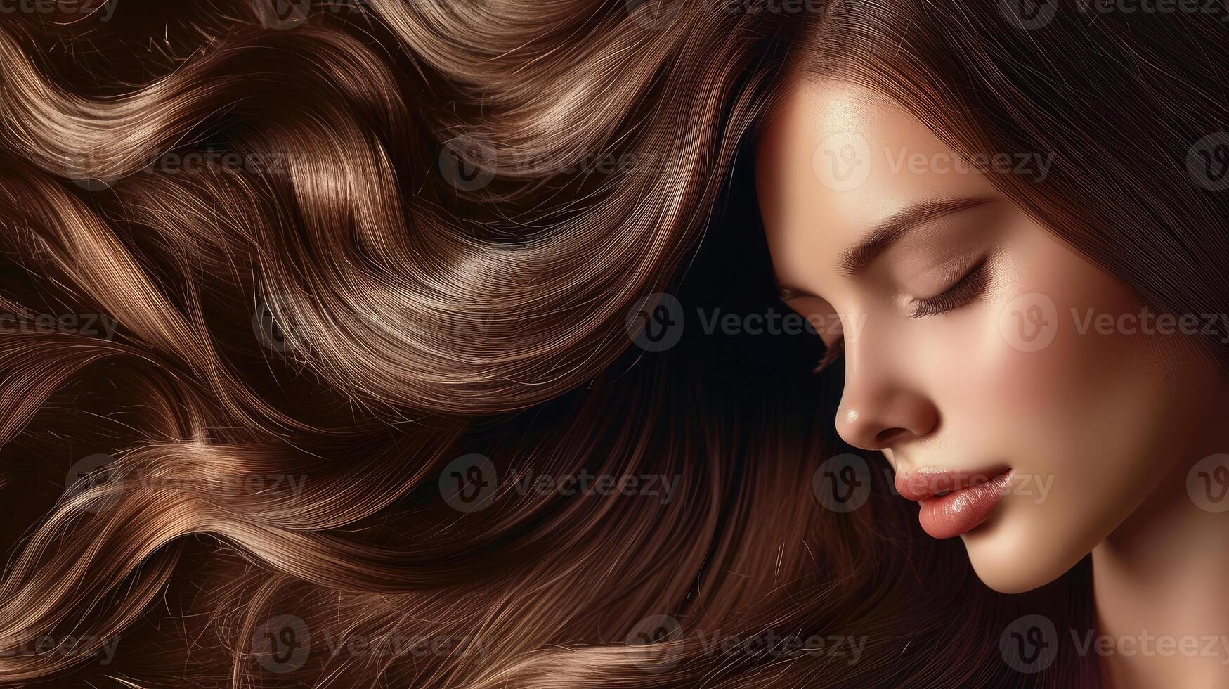 AI generated Beauty girl with long and shiny wavy Hair coloring and toning shatush and balayash Beautiful woman model photo