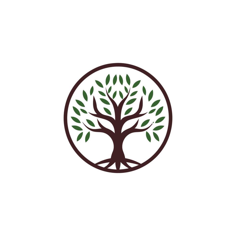AI generated Tree logo icon template design. Garden plant natural line symbol. Green branch with leaves business sign. Vector illustration.