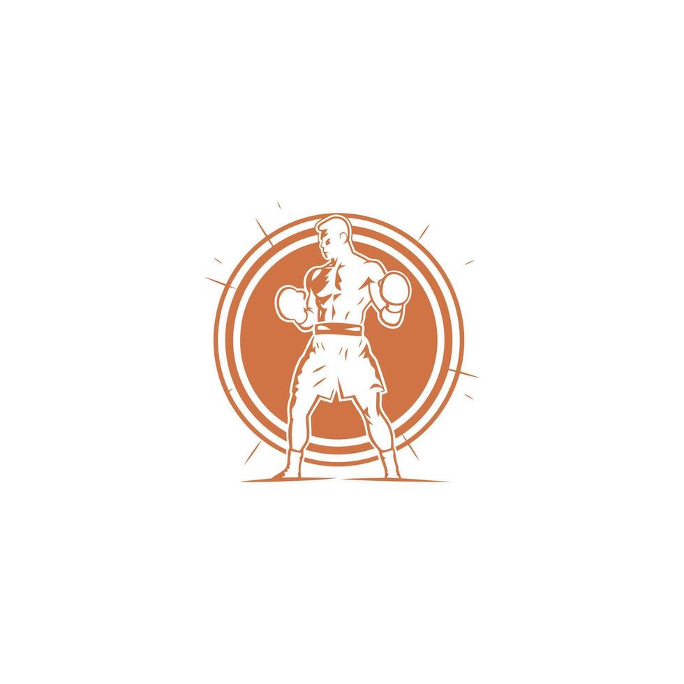 AI generated Muscular Boxer logo with boxing ring background - boxing emblem, logo design, illustration on white background vector