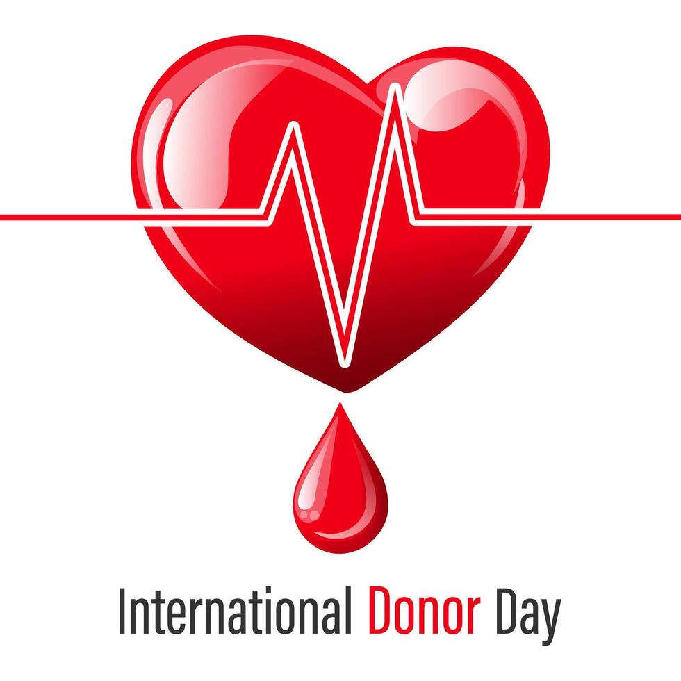 World Donor Day, red heart with a drop of blood. Medicine concept. Banner, poster, vector