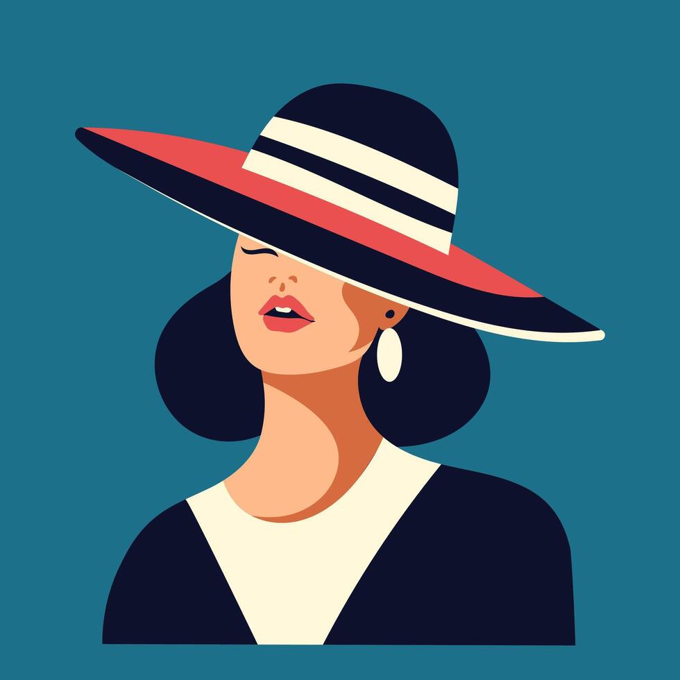 resumen retrato de un mujer en un sombrero. ilustración en un minimalista estilo para carteles, cubre vector