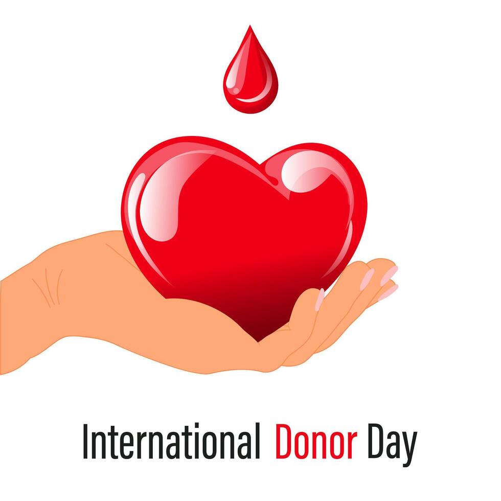 World Donor Day, red heart with a drop of blood. Medicine concept. Banner, poster, vector