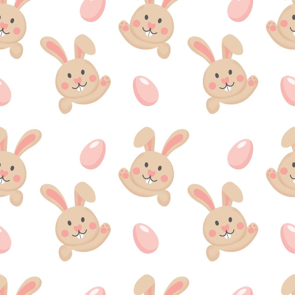 sin costura patrón, gracioso caras de Pascua de Resurrección conejitos y huevos en un blanco antecedentes. festivo fondo, imprimir, textil, vector