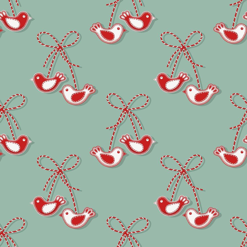 Seamless pattern, Martisor, red and white symbol of spring. Traditional spring holiday in Romania and Moldova. Background, vector. vector