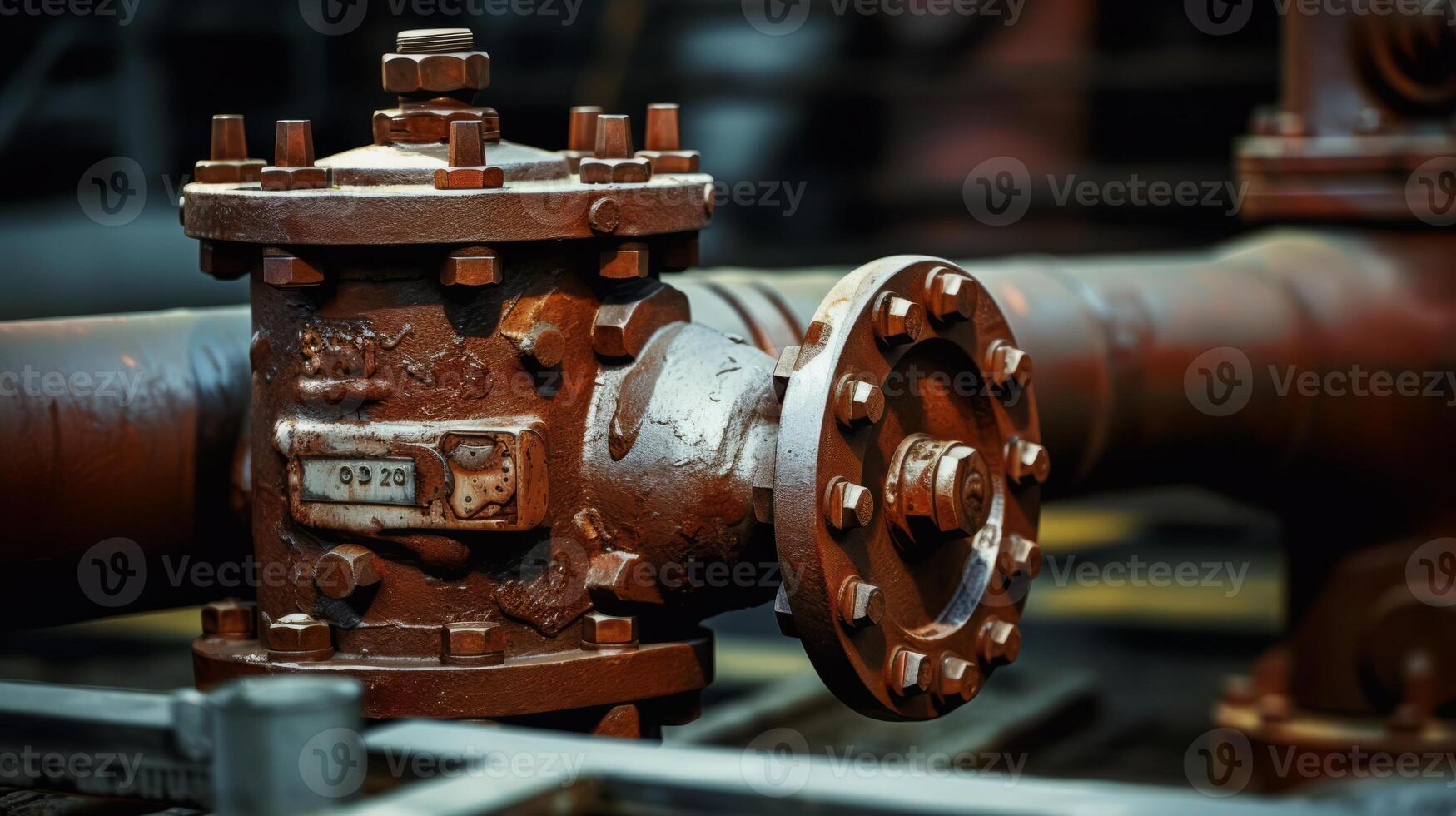 AI generated Rusty Industrial Valve on Pipeline in a Factory Setting photo