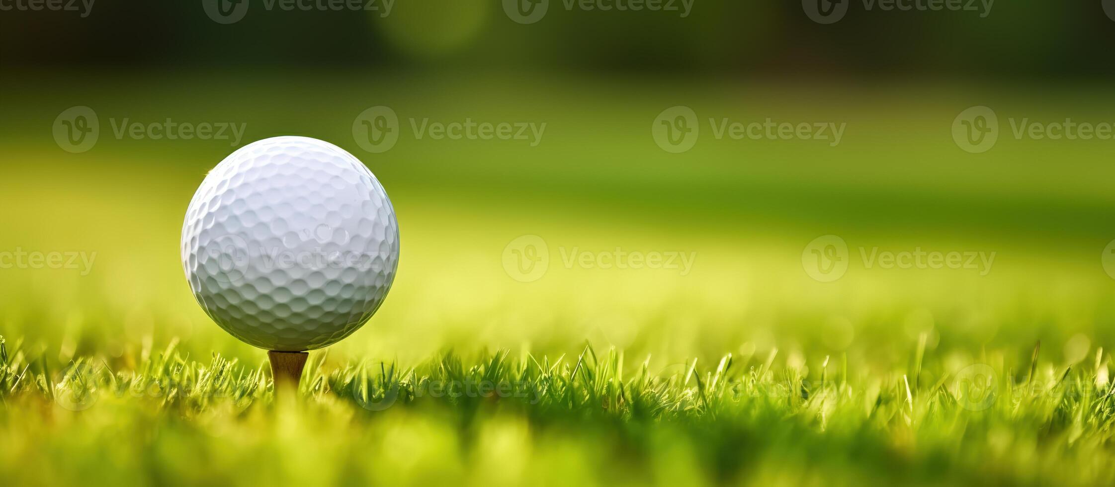 AI generated Golf ball on green grass ready to play. Golf ball on green grass ready to tee off. photo