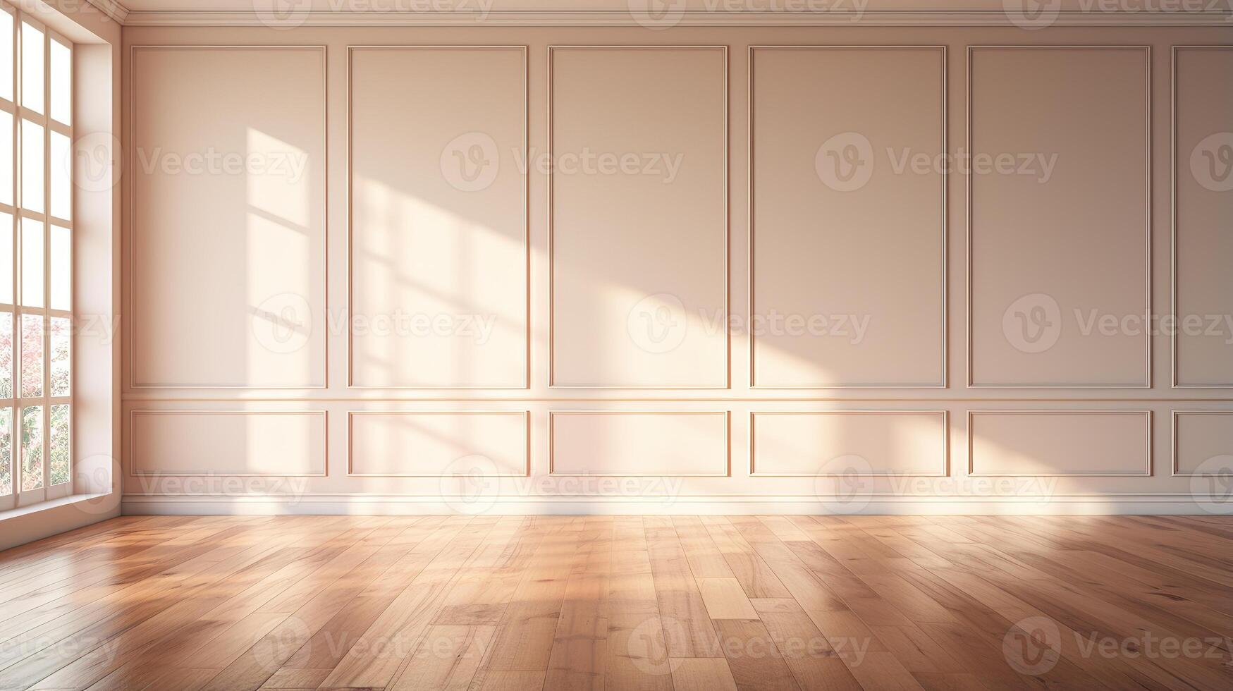 Empty room interior with window and wooden floor photo
