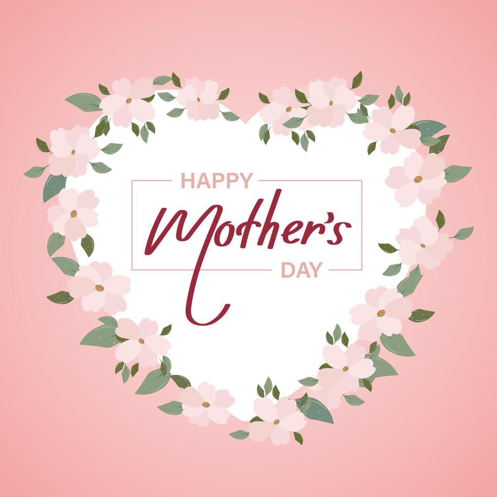 Mothers day banner with cherry blossom flowers, greeting card template, illustration with hand drawn lettering. Vector