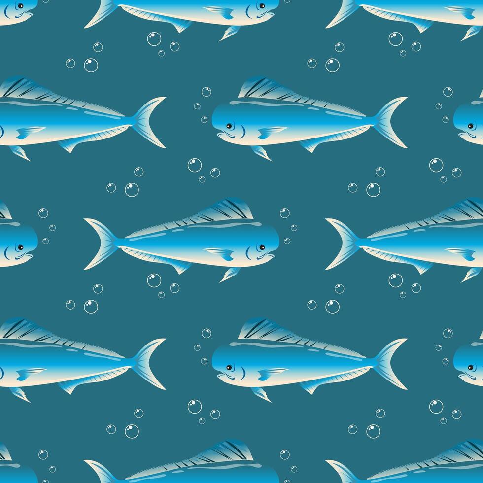 Seamless pattern, beautiful sea fish and bubbles in the water. Aquarium background, underwater life, vector