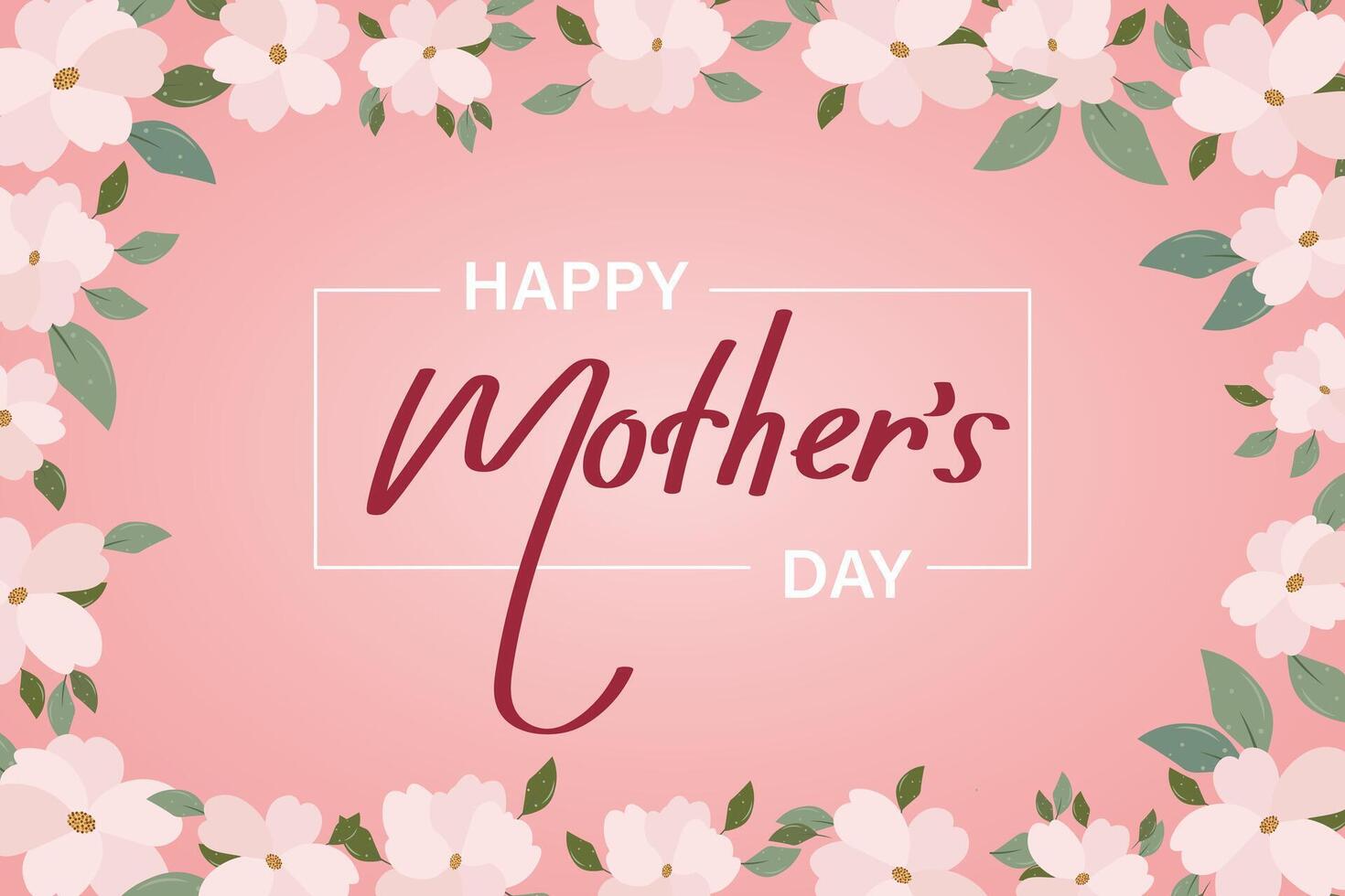 Mothers day banner with cherry blossom flowers, greeting card template, illustration with hand drawn lettering. Vector