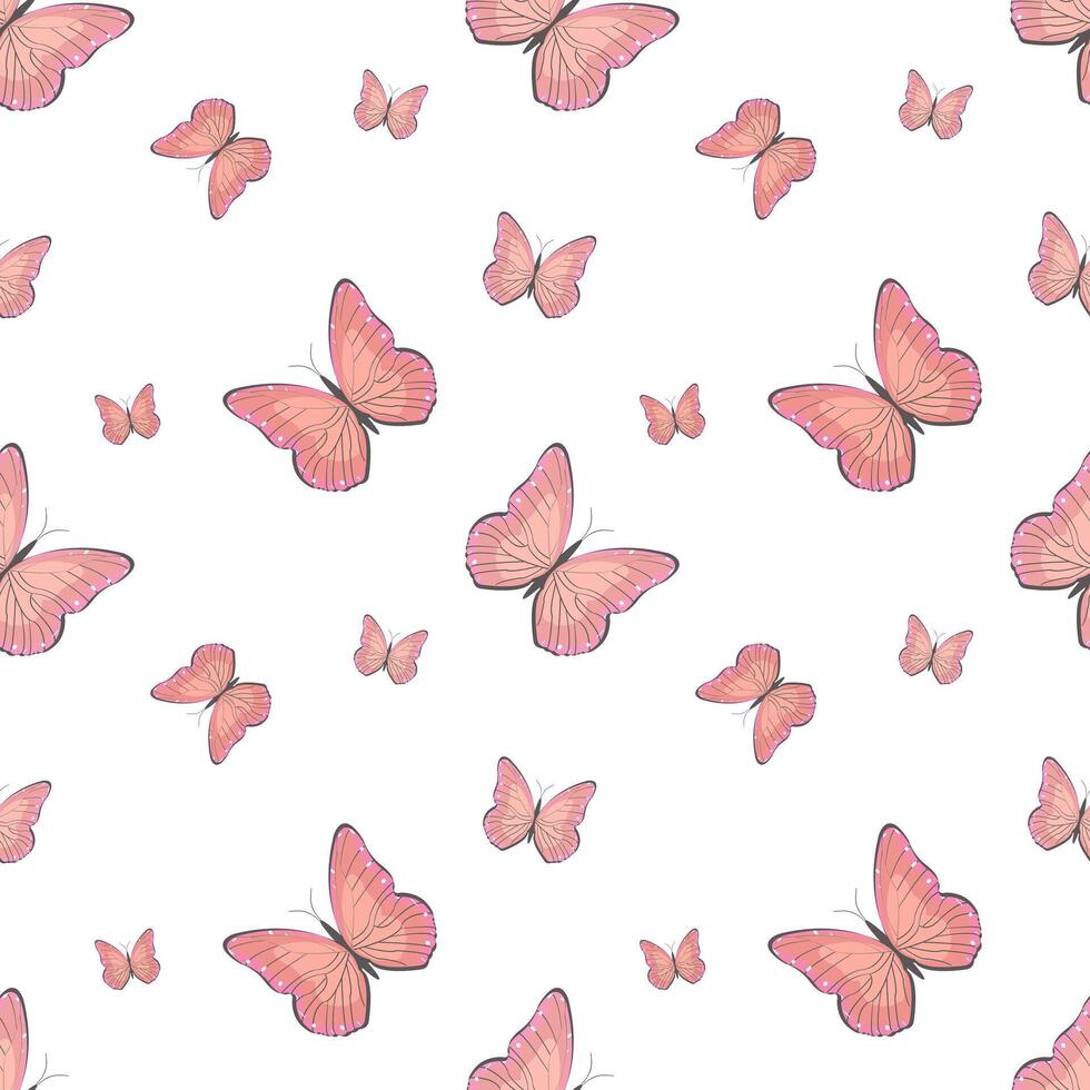 Seamless pattern, colorful butterflies on a white background. Insect background, textile, print, vector