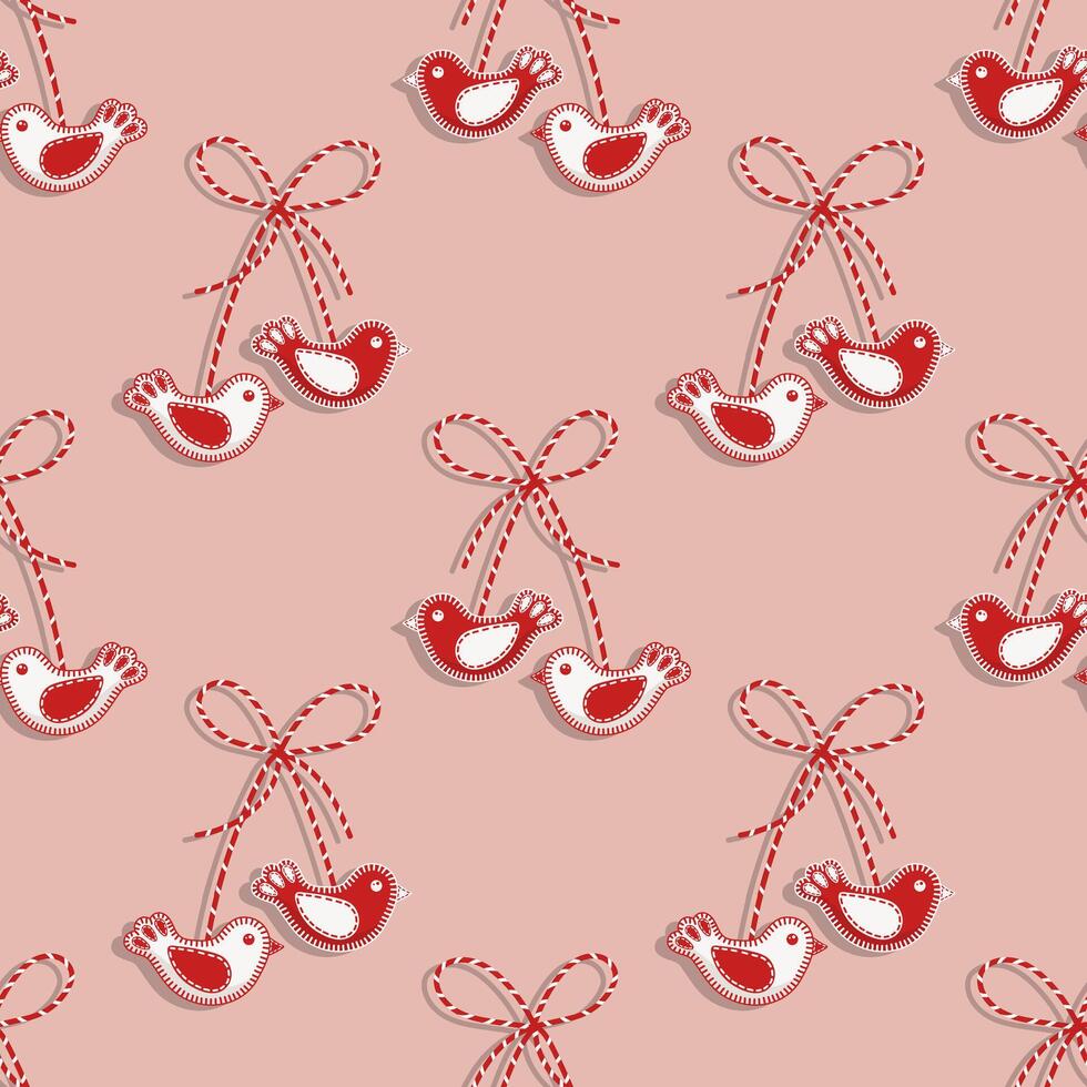 Seamless pattern, Martisor, red and white symbol of spring. Traditional spring holiday in Romania and Moldova. Background, vector. vector