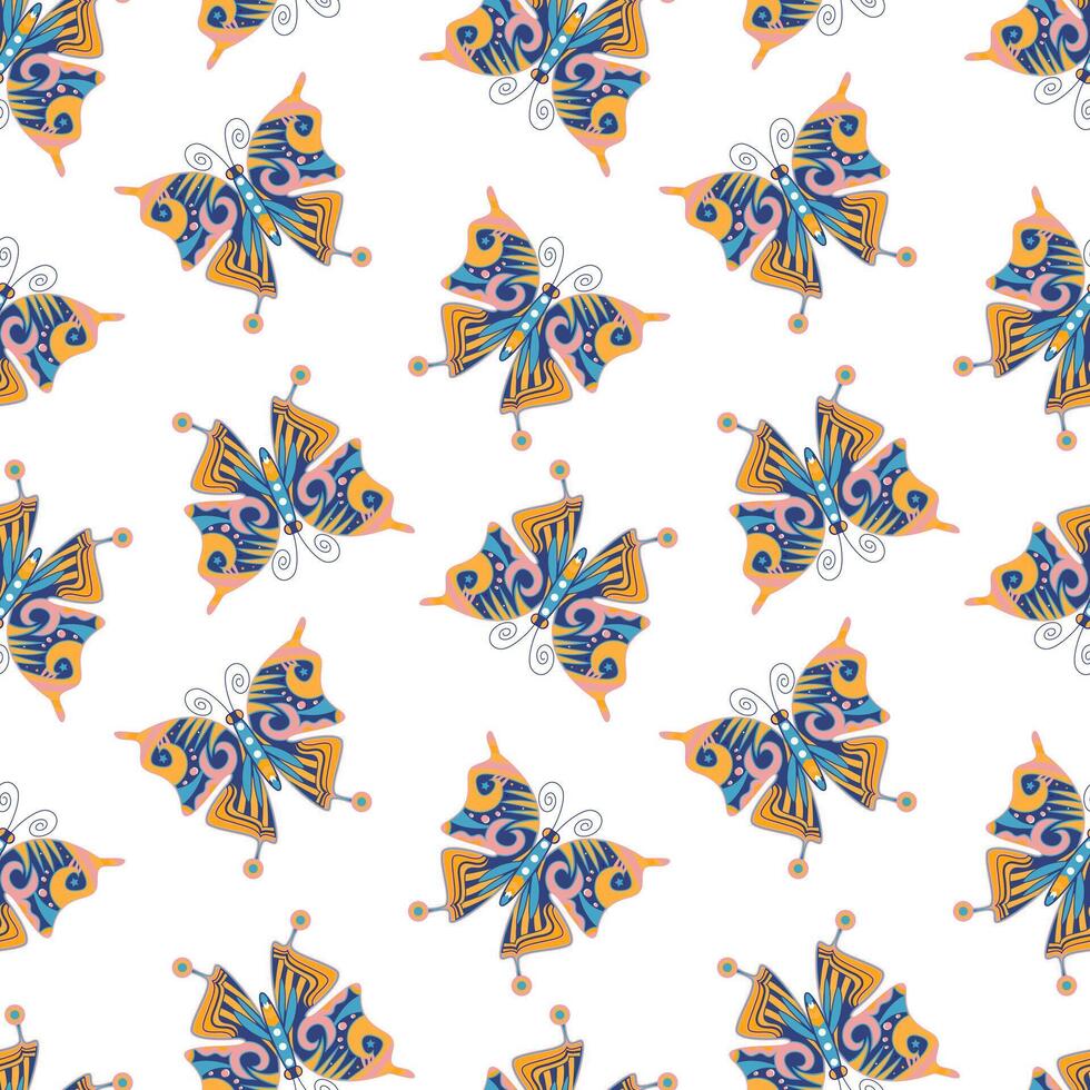 Seamless pattern, colorful butterflies on a white background. Insect background, textile, print, vector